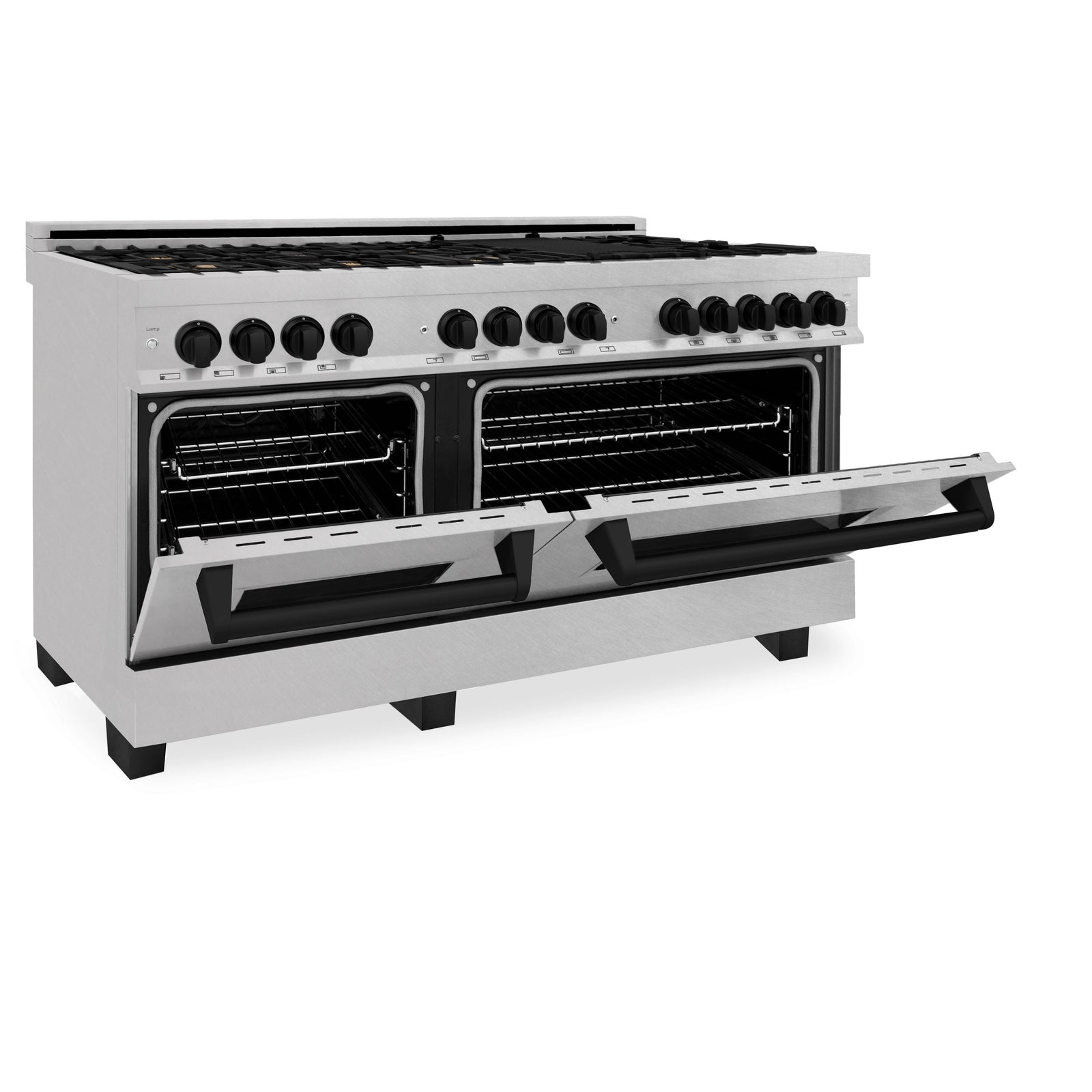 ZLINE Autograph 60 In. 7.4 cu. ft. Dual Fuel Range in DuraSnow® Stainless Steel with Matte Black Accents, RASZ-SN-60-MB - Smart Kitchen Lab