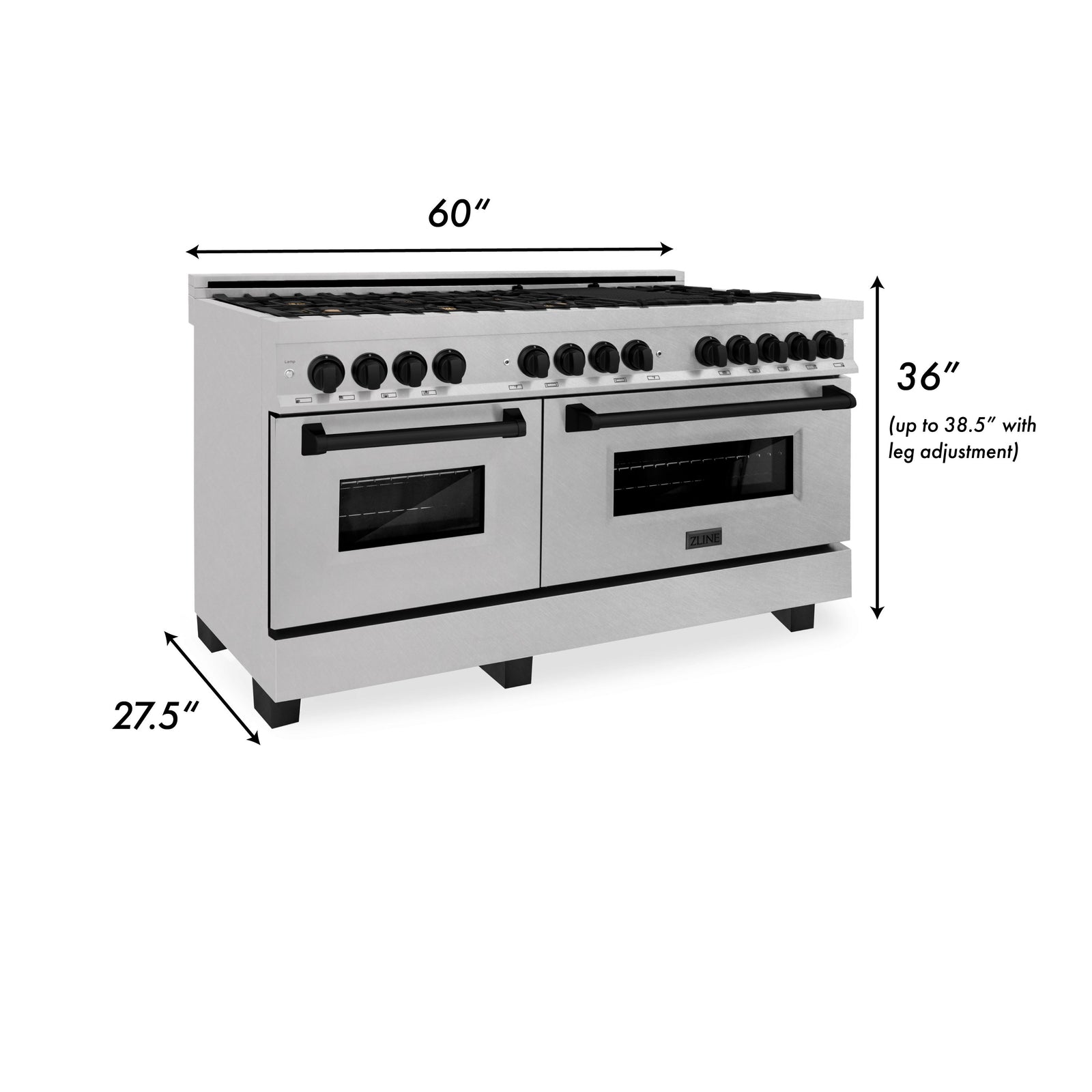 ZLINE Autograph 60 In. 7.4 cu. ft. Dual Fuel Range in DuraSnow® Stainless Steel with Matte Black Accents, RASZ-SN-60-MB - Smart Kitchen Lab