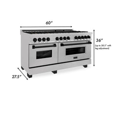 ZLINE Autograph 60 In. 7.4 cu. ft. Dual Fuel Range in DuraSnow® Stainless Steel with Matte Black Accents, RASZ-SN-60-MB - Smart Kitchen Lab