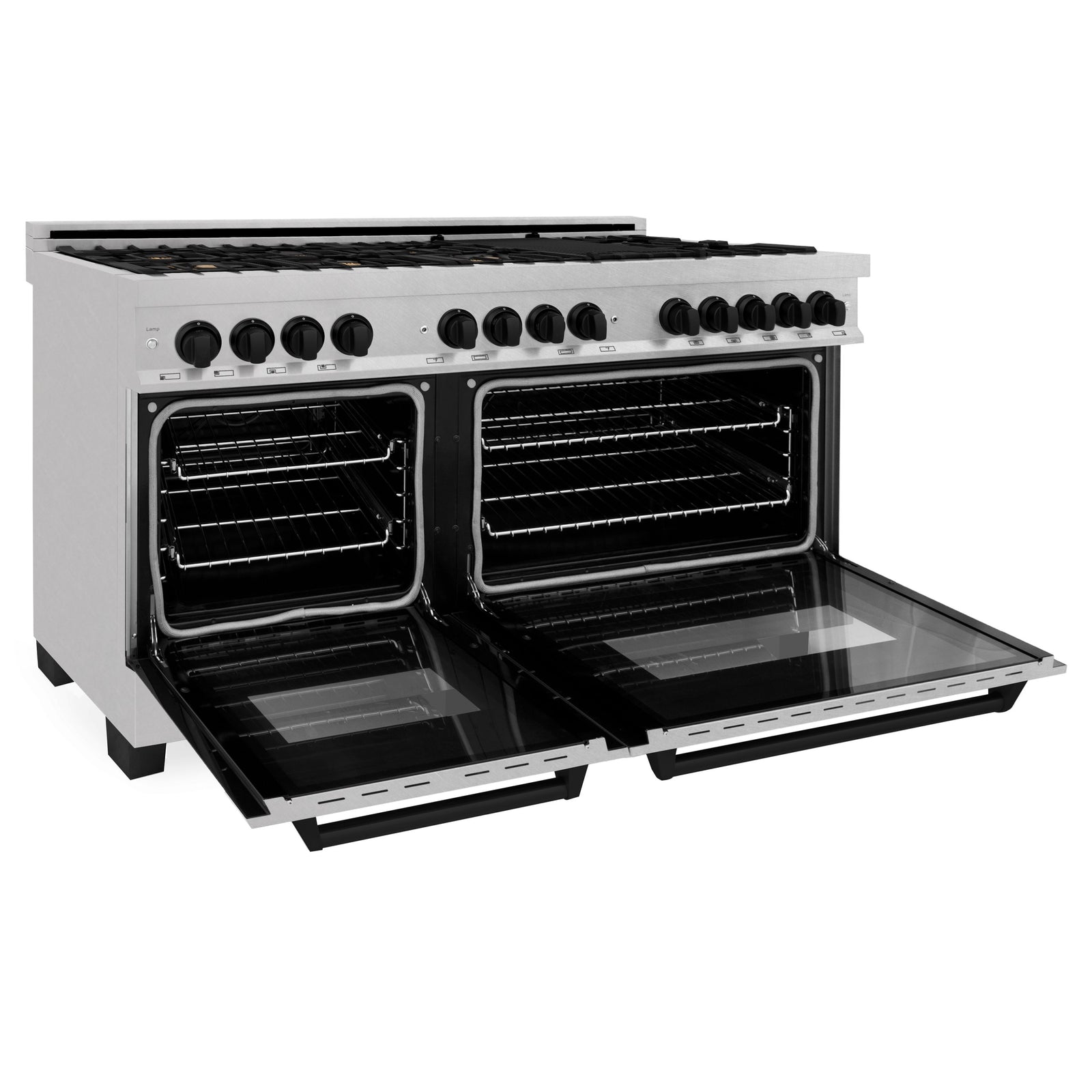 ZLINE Autograph 60 In. 7.4 cu. ft. Dual Fuel Range in DuraSnow® Stainless Steel with Matte Black Accents, RASZ-SN-60-MB - Smart Kitchen Lab