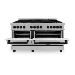 ZLINE Autograph 60 In. 7.4 cu. ft. Dual Fuel Range in DuraSnow® Stainless Steel with Matte Black Accents, RASZ-SN-60-MB - Smart Kitchen Lab