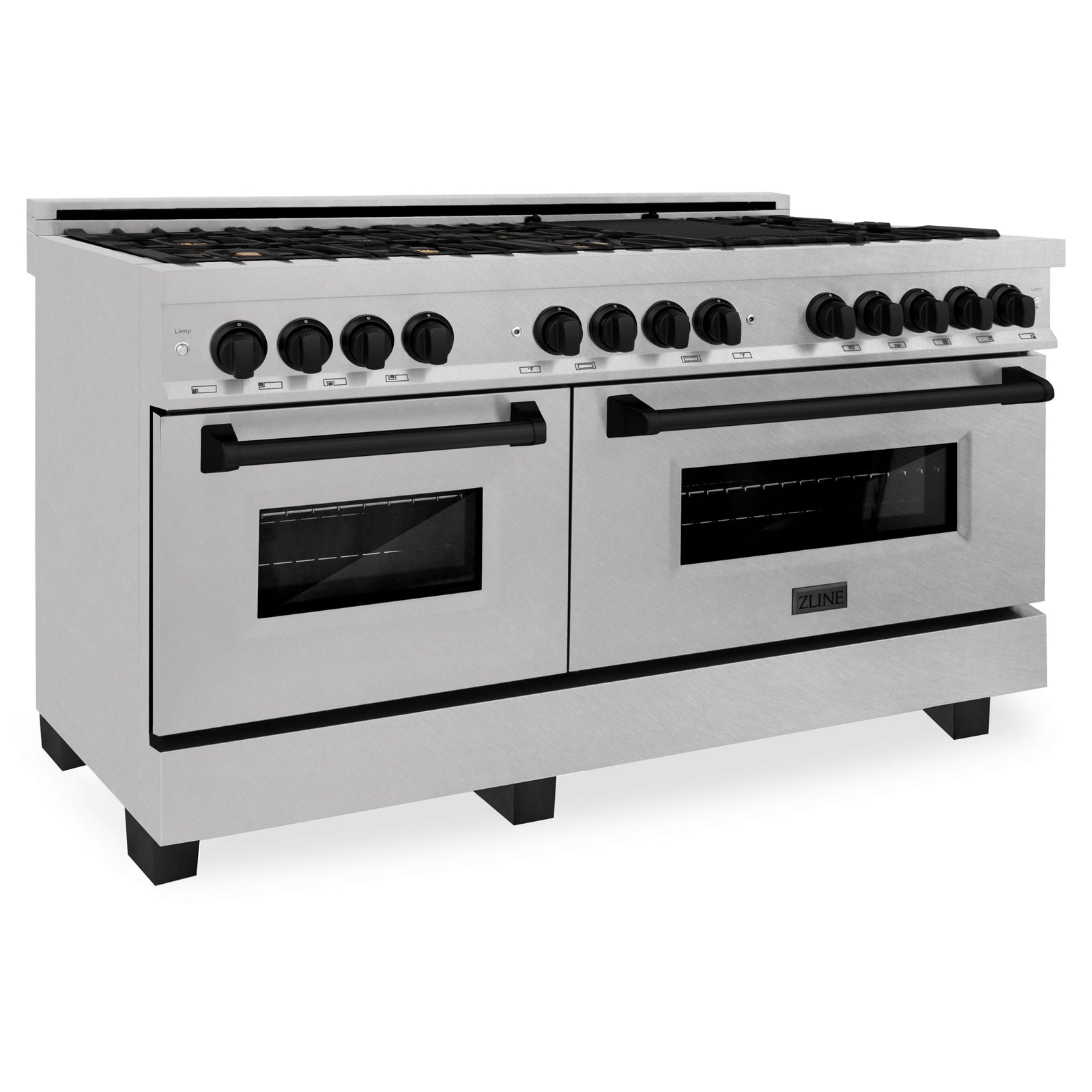 ZLINE Autograph 60 In. 7.4 cu. ft. Dual Fuel Range in DuraSnow® Stainless Steel with Matte Black Accents, RASZ-SN-60-MB - Smart Kitchen Lab