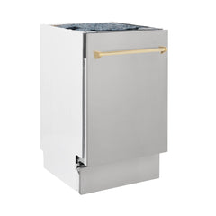 ZLINE Autograph Edition 18 in. Dishwasher in Stainless Steel with Gold Handle, DWVZ-304-18-G - Smart Kitchen Lab