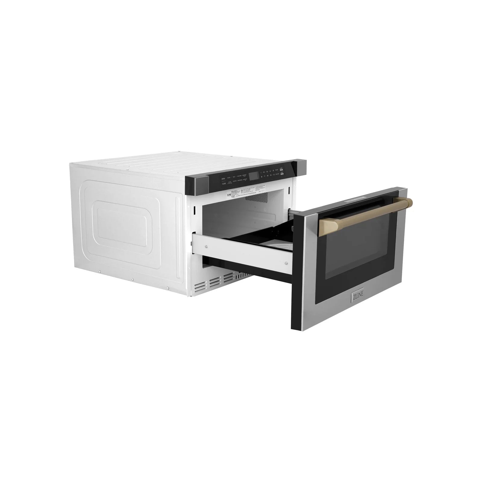 ZLINE Autograph Edition 24" 1.2 cu. ft. Built-in Microwave Drawer with a Traditional Handle in Stainless Steel and Champagne Bronze Accents, MWDZ-1-H-CB - Smart Kitchen Lab