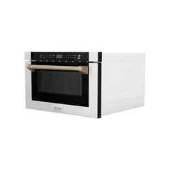 ZLINE Autograph Edition 24" 1.2 cu. ft. Built-in Microwave Drawer with a Traditional Handle in Stainless Steel and Champagne Bronze Accents, MWDZ-1-H-CB - Smart Kitchen Lab