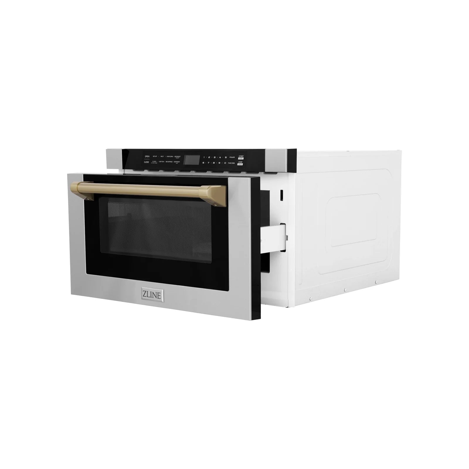 ZLINE Autograph Edition 24" 1.2 cu. ft. Built-in Microwave Drawer with a Traditional Handle in Stainless Steel and Champagne Bronze Accents, MWDZ-1-H-CB - Smart Kitchen Lab