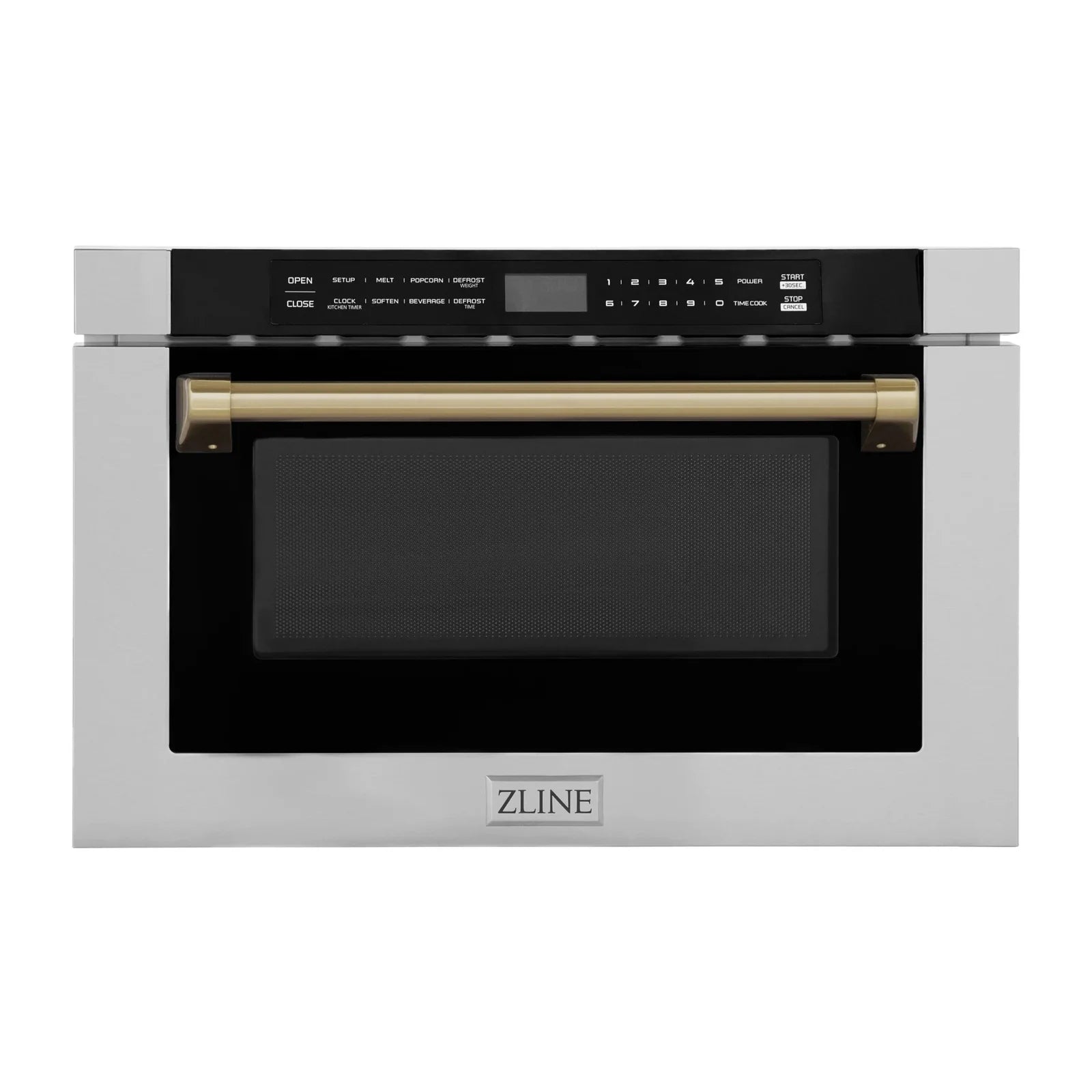 ZLINE Autograph Edition 24" 1.2 cu. ft. Built-in Microwave Drawer with a Traditional Handle in Stainless Steel and Champagne Bronze Accents, MWDZ-1-H-CB - Smart Kitchen Lab