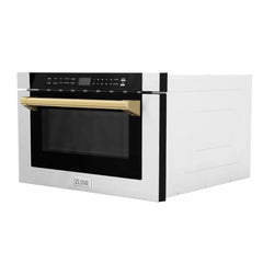 ZLINE Autograph Edition 24" 1.2 cu. ft. Built-in Microwave Drawer with a Traditional Handle in Stainless Steel and Gold Accents, MWDZ-1-H-G - Smart Kitchen Lab