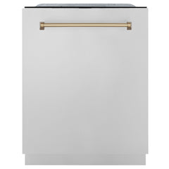 ZLINE Autograph Edition 24 In. 3rd Rack Top Touch Control Tall Tub Dishwasher in Black Stainless Steel with Champagne Bronze Handle, DWMTZ-BS-24-CB - Smart Kitchen Lab