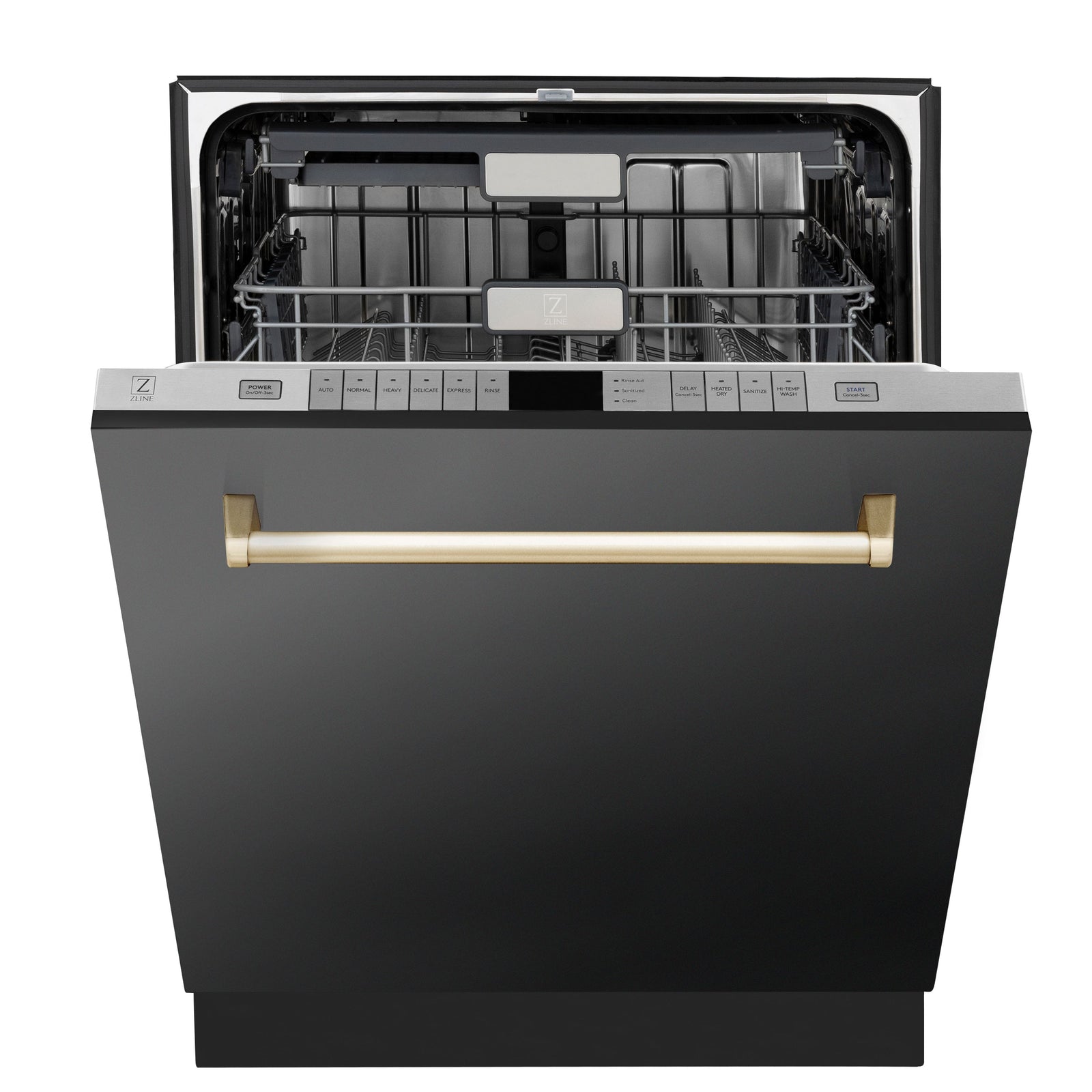 ZLINE Autograph Edition 24 In. 3rd Rack Top Touch Control Tall Tub Dishwasher in Black Stainless Steel with Gold Handle, DWMTZ-BS-24-G - Smart Kitchen Lab