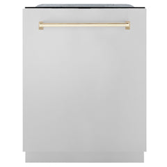 ZLINE Autograph Edition 24 In. 3rd Rack Top Touch Control Tall Tub Dishwasher in Black Stainless Steel with Gold Handle, DWMTZ-BS-24-G - Smart Kitchen Lab