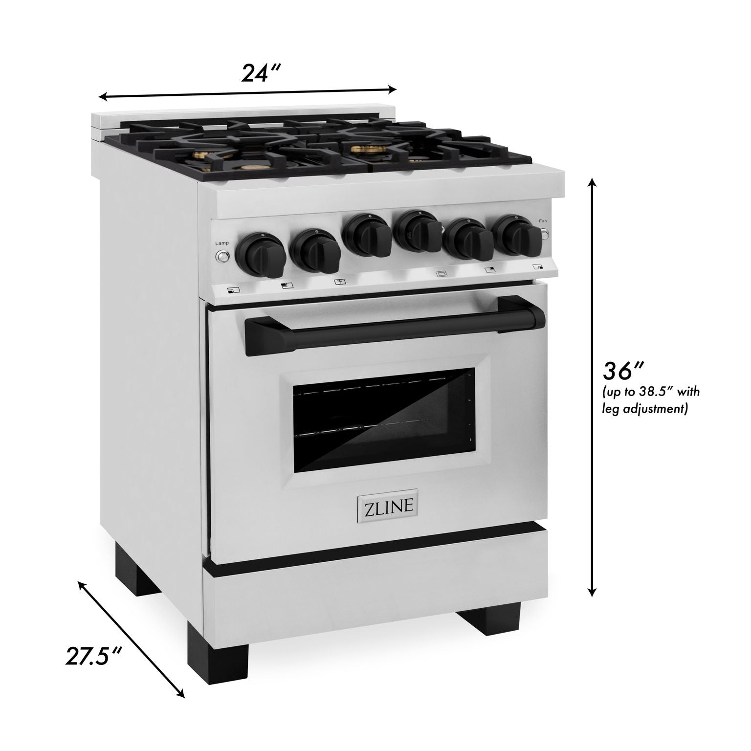 ZLINE Autograph Edition 24 in. Range with Gas Burner and Gas Oven in Stainless Steel with Matte Black Accents, RGZ-24-MB - Smart Kitchen Lab