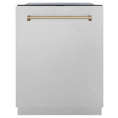 ZLINE Autograph Edition 24 in. Tall Dishwasher, Touch Control in DuraSnow® Stainless Steel with Champagne Bronze Handle, DWMTZ-SN-24-CB - Smart Kitchen Lab