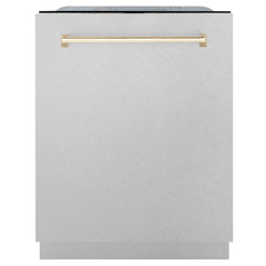 ZLINE Autograph Edition 24 in. Tall Dishwasher, Touch Control in DuraSnow® Stainless Steel with Gold Handle, DWMTZ-SN-24-G - Smart Kitchen Lab