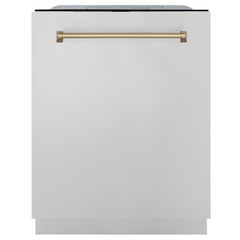 ZLINE Autograph Edition 24 In. Tall Dishwasher, Touch Control, in Stainless Steel with Champagne Bronze Handle, DWMTZ-304-24-CB - Smart Kitchen Lab