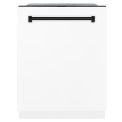 ZLINE Autograph Edition 24 inch Tall Dishwasher, Touch Control, in White Matte with Matte Black Handle, DWMTZ-WM-24-MB - Smart Kitchen Lab