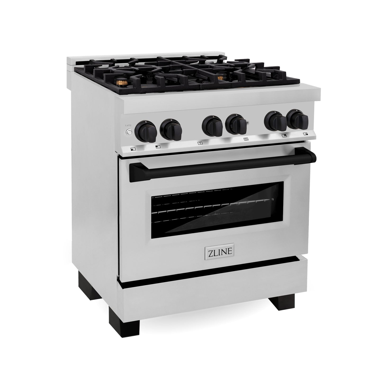 ZLINE Autograph Edition 30 in. 4.0 cu. ft. Dual Fuel Range with Gas Stove and Electric Oven in Stainless Steel with Matte Black Accents, RAZ-30-MB - Smart Kitchen Lab