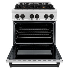 ZLINE Autograph Edition 30 in. 4.0 cu. ft. Dual Fuel Range with Gas Stove and Electric Oven in Stainless Steel with Matte Black Accents, RAZ-30-MB - Smart Kitchen Lab