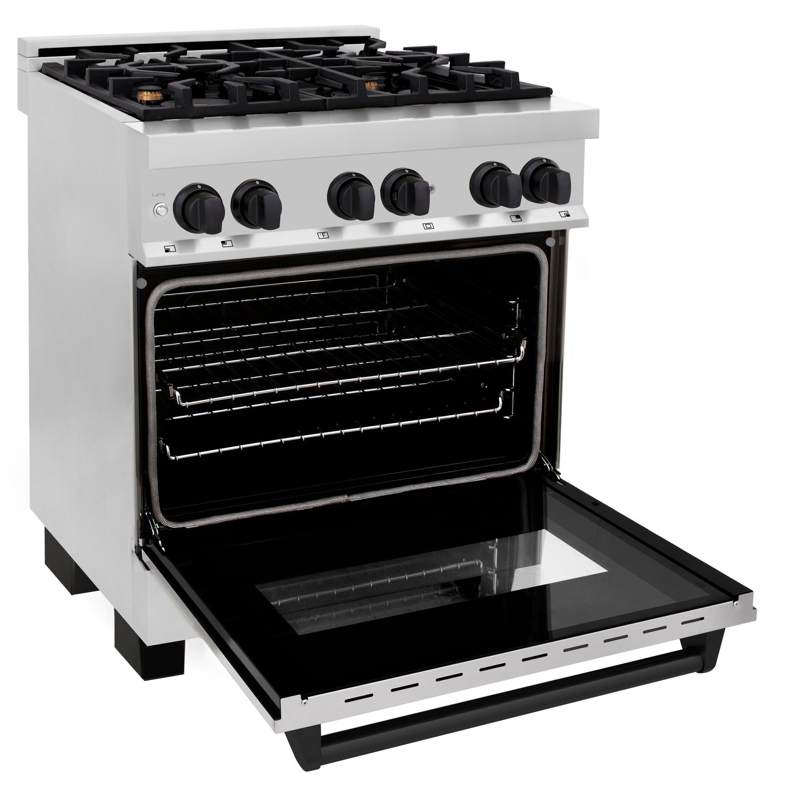 ZLINE Autograph Edition 30 in. 4.0 cu. ft. Dual Fuel Range with Gas Stove and Electric Oven in Stainless Steel with Matte Black Accents, RAZ-30-MB - Smart Kitchen Lab