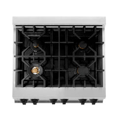 ZLINE Autograph Edition 30 in. 4.0 cu. ft. Dual Fuel Range with Gas Stove and Electric Oven in Stainless Steel with Matte Black Accents, RAZ-30-MB - Smart Kitchen Lab