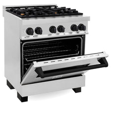 ZLINE Autograph Edition 30 in. 4.0 cu. ft. Dual Fuel Range with Gas Stove and Electric Oven in Stainless Steel with Matte Black Accents, RAZ-30-MB - Smart Kitchen Lab