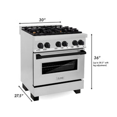 ZLINE Autograph Edition 30 in. 4.0 cu. ft. Dual Fuel Range with Gas Stove and Electric Oven in Stainless Steel with Matte Black Accents, RAZ-30-MB - Smart Kitchen Lab