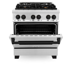 ZLINE Autograph Edition 30 in. 4.0 cu. ft. Dual Fuel Range with Gas Stove and Electric Oven in Stainless Steel with Matte Black Accents, RAZ-30-MB - Smart Kitchen Lab