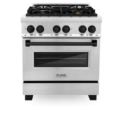 ZLINE Autograph Edition 30 in. 4.0 cu. ft. Dual Fuel Range with Gas Stove and Electric Oven in Stainless Steel with Matte Black Accents, RAZ-30-MB - Smart Kitchen Lab