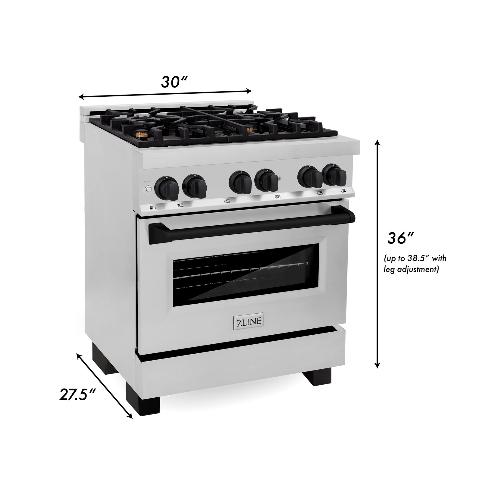 ZLINE Autograph Edition 30 in. 4.0 cu. ft. Dual Fuel Range with Gas Stove and Electric Oven in Stainless Steel with Matte Black Accents, RAZ-30-MB - Smart Kitchen Lab