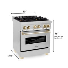 ZLINE Autograph Edition 30 in. 4.0 cu. ft. Gas Burner/Electric Oven in Stainless Steel with Gold Accents, RAZ-30-G - Smart Kitchen Lab