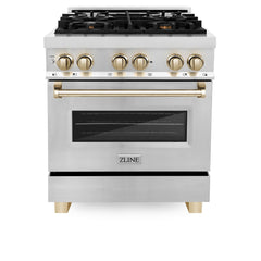 ZLINE Autograph Edition 30 in. 4.0 cu. ft. Gas Burner/Electric Oven in Stainless Steel with Gold Accents, RAZ-30-G - Smart Kitchen Lab