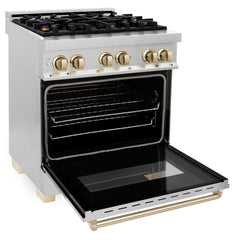 ZLINE Autograph Edition 30 in. 4.0 cu. ft. Gas Burner/Electric Oven in Stainless Steel with Gold Accents, RAZ-30-G - Smart Kitchen Lab