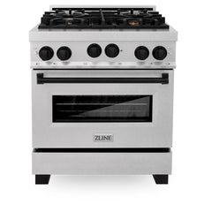 ZLINE Autograph Edition 30 in 4.0 cu. ft. Gas Burner/Gas Oven Range in DuraSnow® Stainless Steel with Matte Black Accents, RGSZ-SN-30-MB - Smart Kitchen Lab