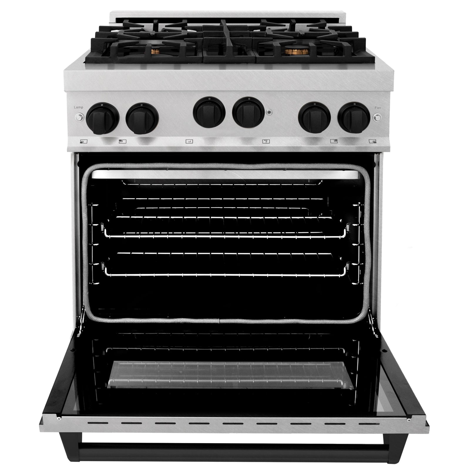 ZLINE Autograph Edition 30 in 4.0 cu. ft. Gas Burner/Gas Oven Range in DuraSnow® Stainless Steel with Matte Black Accents, RGSZ-SN-30-MB - Smart Kitchen Lab