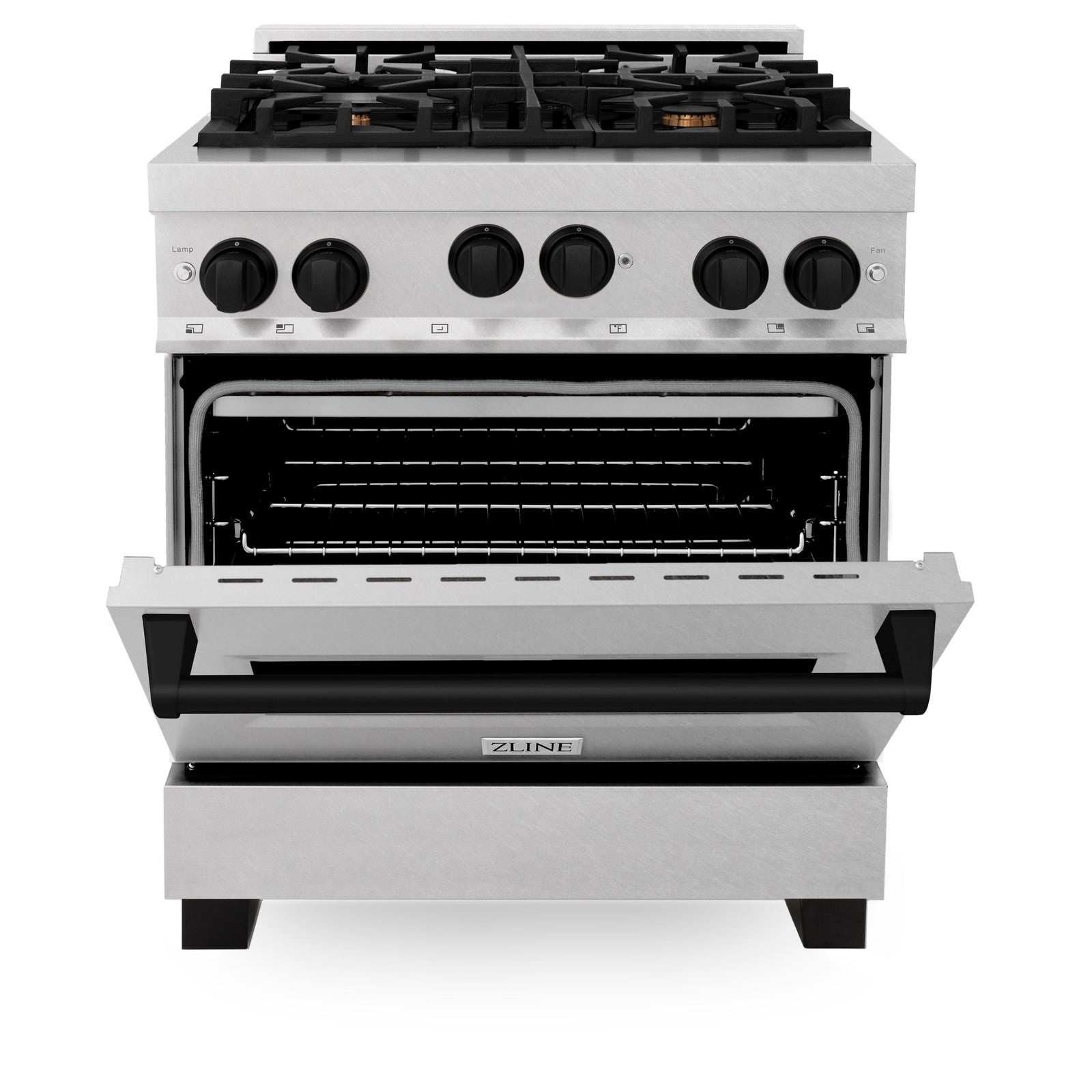 ZLINE Autograph Edition 30 in 4.0 cu. ft. Gas Burner/Gas Oven Range in DuraSnow® Stainless Steel with Matte Black Accents, RGSZ-SN-30-MB - Smart Kitchen Lab