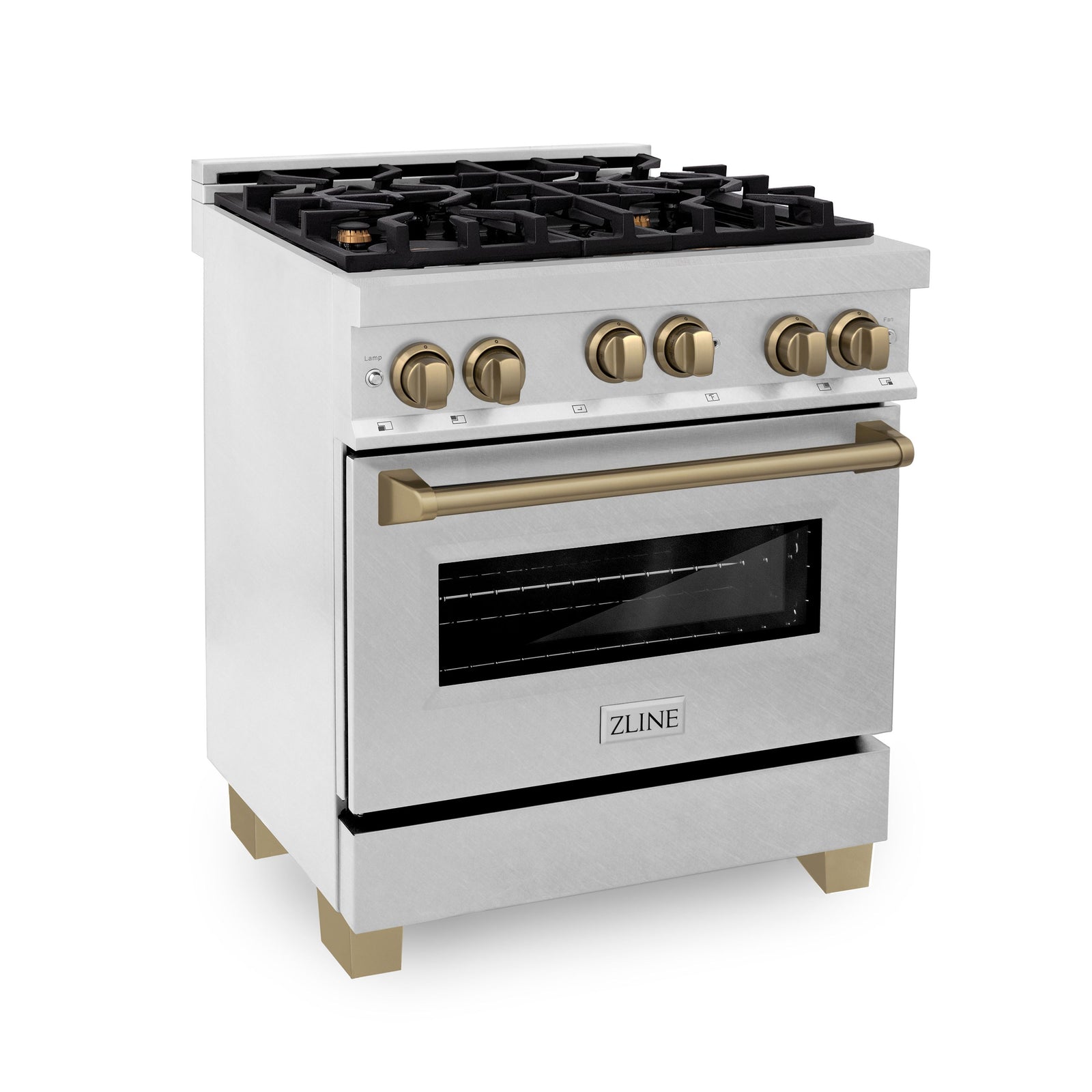 ZLINE Autograph Edition 30 in. 4.0 cu. ft. Range with Gas Burner and Gas Oven in DuraSnow Stainless Steel with Champagne Bronze Accents, RGSZ-SN-30-CB - Smart Kitchen Lab