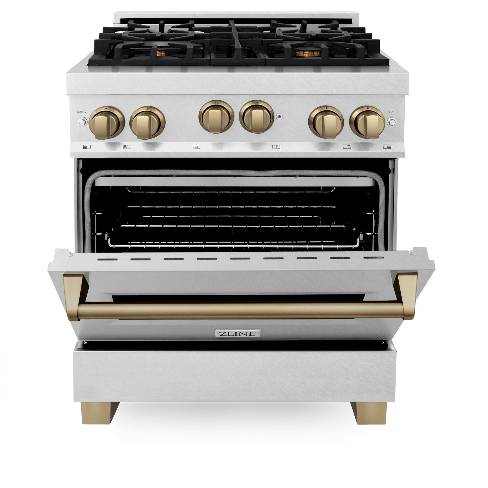 ZLINE Autograph Edition 30 in. 4.0 cu. ft. Range with Gas Burner and Gas Oven in DuraSnow Stainless Steel with Champagne Bronze Accents, RGSZ-SN-30-CB - Smart Kitchen Lab