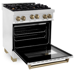 ZLINE Autograph Edition 30 in. 4.0 cu. ft. Range with Gas Burner and Gas Oven in DuraSnow Stainless Steel with Champagne Bronze Accents, RGSZ-SN-30-CB - Smart Kitchen Lab