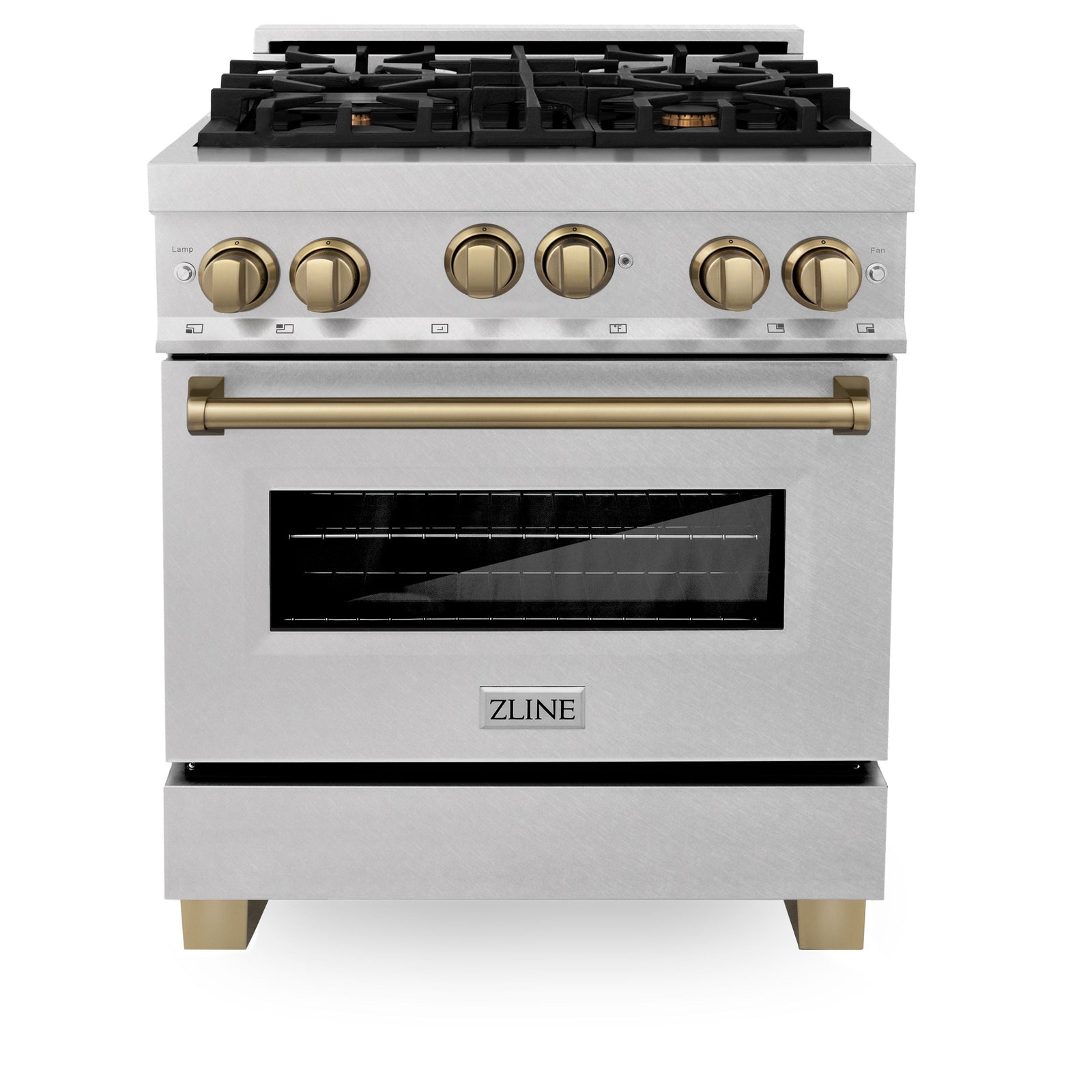 ZLINE Autograph Edition 30 in. 4.0 cu. ft. Range with Gas Burner and Gas Oven in DuraSnow Stainless Steel with Champagne Bronze Accents, RGSZ-SN-30-CB - Smart Kitchen Lab