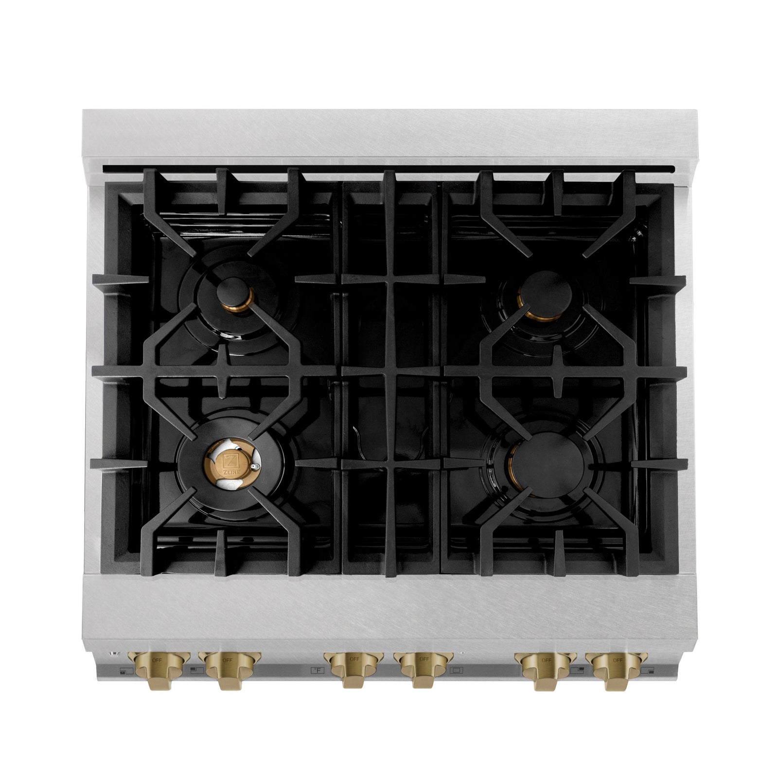 ZLINE Autograph Edition 30 in. 4.0 cu. ft. Range with Gas Burner and Gas Oven in DuraSnow Stainless Steel with Champagne Bronze Accents, RGSZ-SN-30-CB - Smart Kitchen Lab