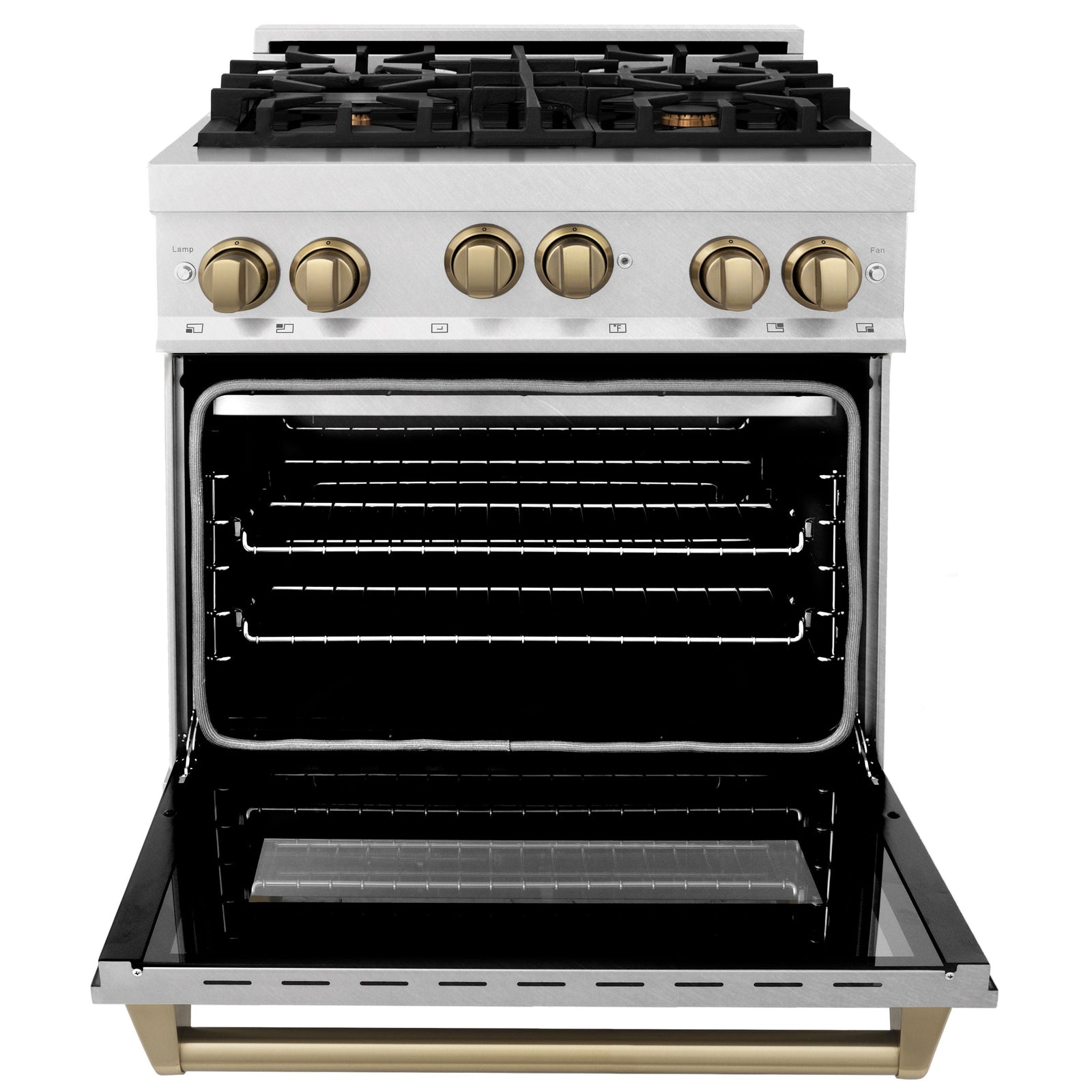 ZLINE Autograph Edition 30 in. 4.0 cu. ft. Range with Gas Burner and Gas Oven in DuraSnow Stainless Steel with Champagne Bronze Accents, RGSZ-SN-30-CB - Smart Kitchen Lab