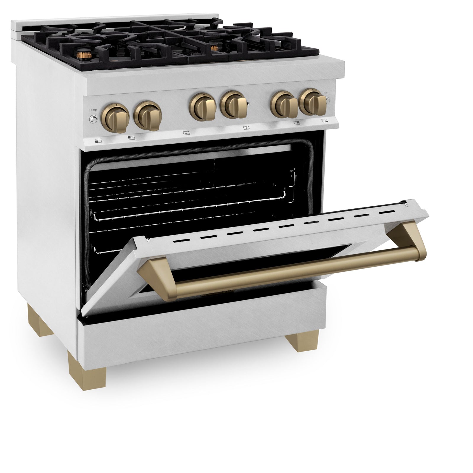 ZLINE Autograph Edition 30 in. 4.0 cu. ft. Range with Gas Burner and Gas Oven in DuraSnow Stainless Steel with Champagne Bronze Accents, RGSZ-SN-30-CB - Smart Kitchen Lab