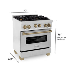 ZLINE Autograph Edition 30 in. 4.0 cu. ft. Range with Gas Burner and Gas Oven in DuraSnow Stainless Steel with Champagne Bronze Accents, RGSZ-SN-30-CB - Smart Kitchen Lab