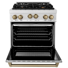 ZLINE Autograph Edition 30 in. 4.0 cu. ft. Range with Gas Burner and Gas Oven in DuraSnow Stainless Steel with Champagne Bronze Accents, RGSZ-SN-30-CB - Smart Kitchen Lab