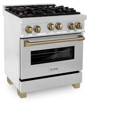 ZLINE Autograph Edition 30 in. 4.0 cu. ft. Range with Gas Burner and Gas Oven in DuraSnow Stainless Steel with Champagne Bronze Accents, RGSZ-SN-30-CB - Smart Kitchen Lab