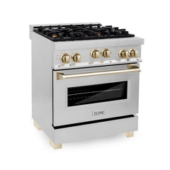 ZLINE Autograph Edition 30 in. 4.0 cu. ft. Range with Gas Burner and Gas Oven in Stainless Steel with Gold Accents, RGZ-30-G - Smart Kitchen Lab