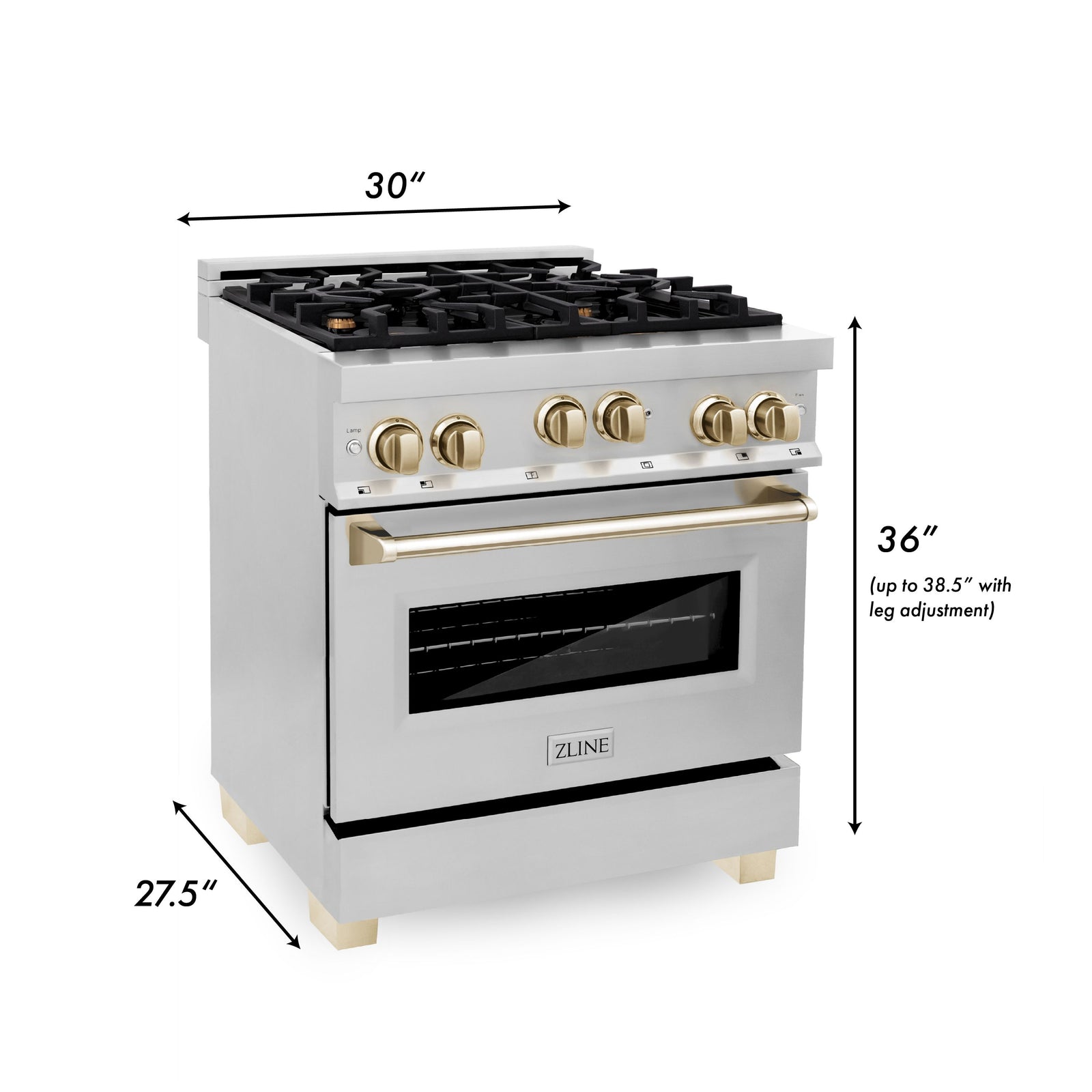 ZLINE Autograph Edition 30 in. 4.0 cu. ft. Range with Gas Burner and Gas Oven in Stainless Steel with Gold Accents, RGZ-30-G - Smart Kitchen Lab