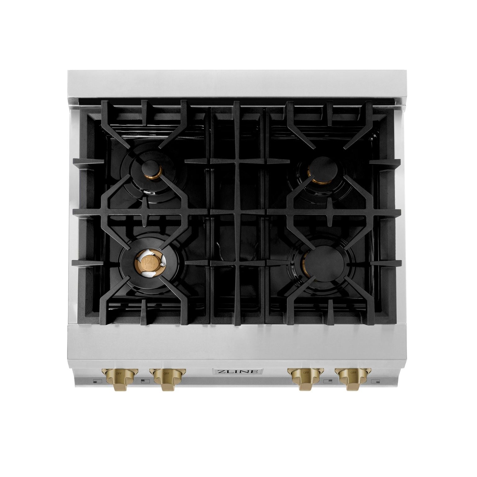 ZLINE Autograph Edition 30 in. Porcelain Rangetop with 4 Gas Burners in Stainless Steel and Champagne Bronze Accents, RTZ-30-CB - Smart Kitchen Lab