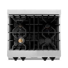 ZLINE Autograph Edition 30 in. Porcelain Rangetop with 4 Gas Burners in Stainless Steel and Matte Black Accents, RTZ-30-MB - Smart Kitchen Lab