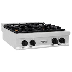 ZLINE Autograph Edition 30 in. Porcelain Rangetop with 4 Gas Burners in Stainless Steel and Matte Black Accents, RTZ-30-MB - Smart Kitchen Lab